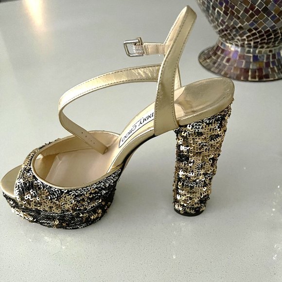JIMMY CHOO 105 SEQUIN-EMBELLISHED PLATFORM SANDALS